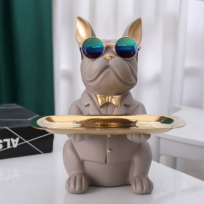 Resin Cool Bulldog Statue Coin Bank Figurine Home