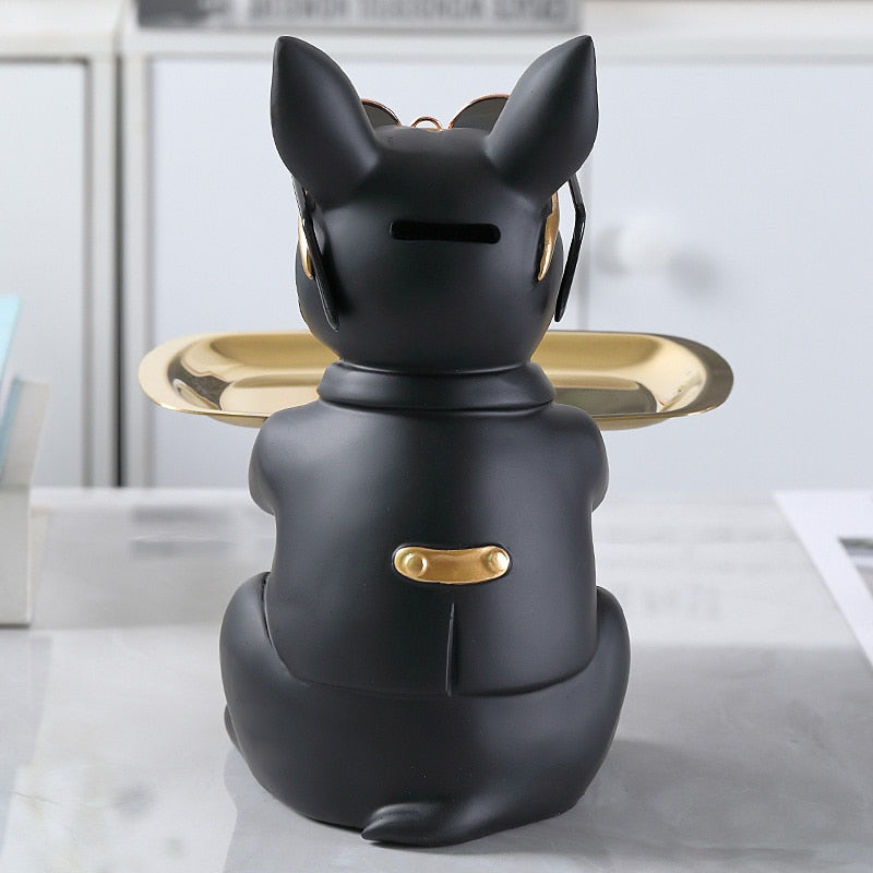 Resin Cool Bulldog Statue Coin Bank Figurine Home